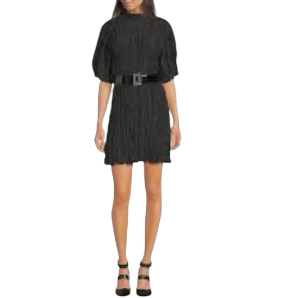 Karl Lagerfeld Acordian Balloon Elbow-Length Sleeves Black Midi Dress - Picture 2 of 10